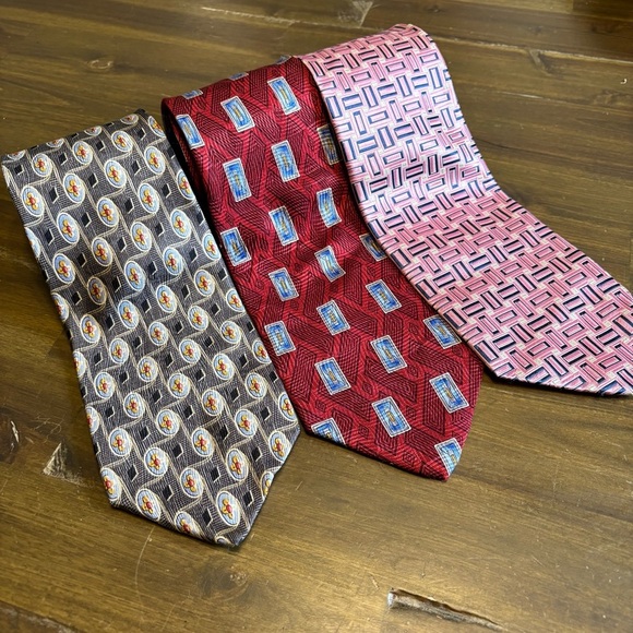 Robert Talbott Studio Mens Ties Printed Graphic Red Pink Black Gray Square - Picture 1 of 7